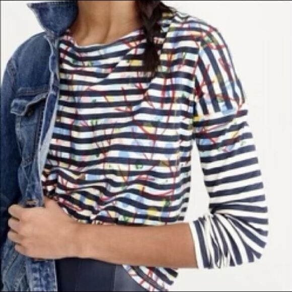 Michael De Feo for J. Crew Size XS Graffiti 3/4 Sleeve Striped Shirt Top - Picture 1 of 8